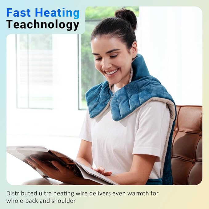 Comfytemp Heating Pad for Back Neck Shoulders, Weighted Electric Heating Pad for Full Back Relaxtion, Extra Large Heat Wrap, Wearable Heated Pad for Women Men Mom Dad Elderly with Auto-Off, 22"x33"