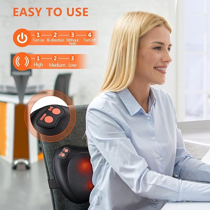 Brelley Neck and Back Massager with Heat Electric Shiatsu Deep Tissue Kneading Massage for Neck, Back, Shoulders, and Legs Gift for Men Women, Christmas, Mother's Day & Father's Day