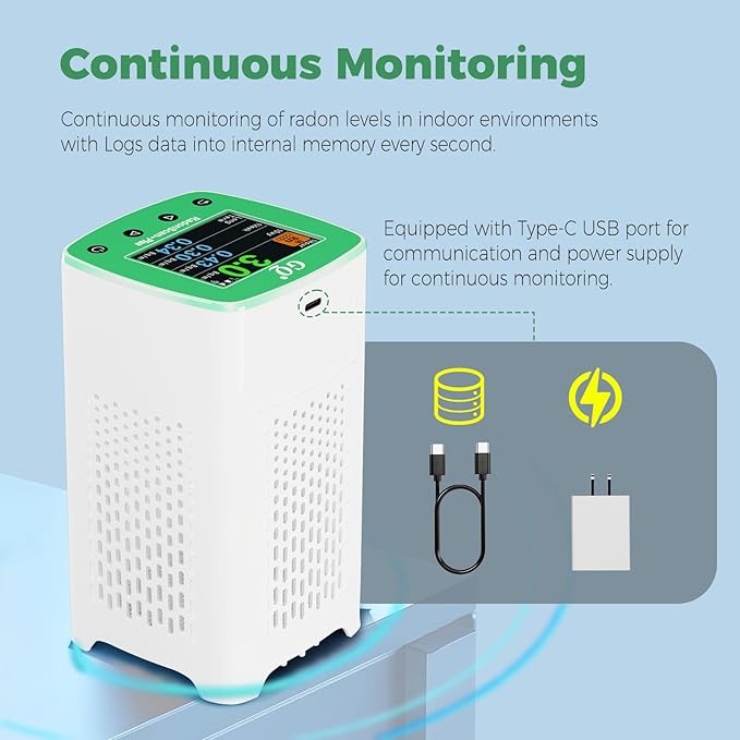 Remote Monitoring New V2.0 Version GQ RadonScan-Plus Radon Gas Digital Detector Worldwide Fast Accurate Detection Simple Big Display USA Product Real-time Data App Online Data Logging & Sharing