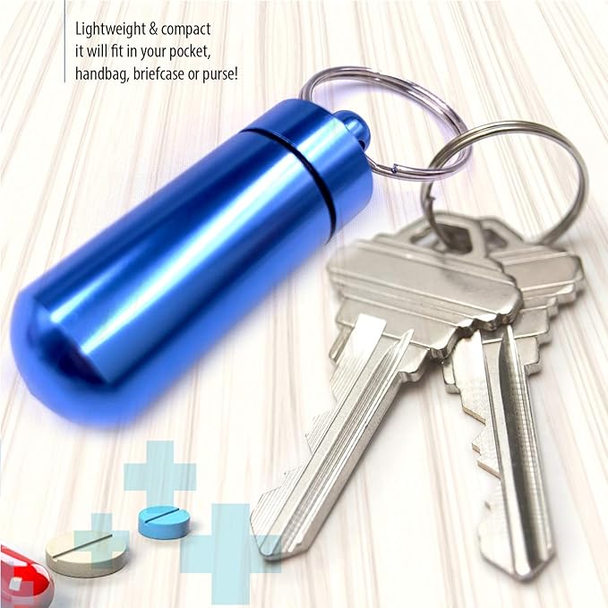 Deke Home - 5 Pack Keychain Pill Holder, Waterproof Mini Aluminum Pill Case, Portable Travel Medicine Container, Food-Grade & Pocket-Sized Pill Organizer for Emergency, Nitro Glycerin, Vitamins