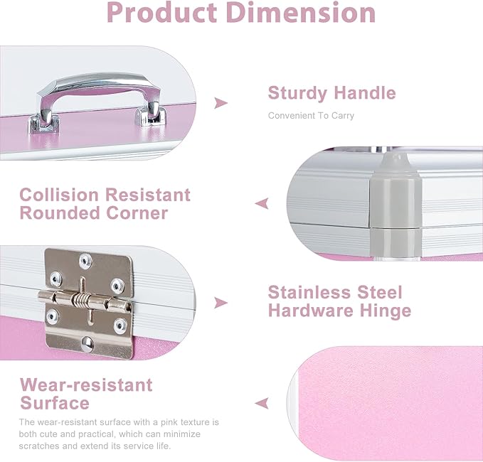 14" Medicine Lock Box, First Aid Safe Medication Storage Box,Aluminum Daily Medicine Cabinet,Key Medication Locking Storage Box for Family Use,14" x 7.9" x 8.7", Pink