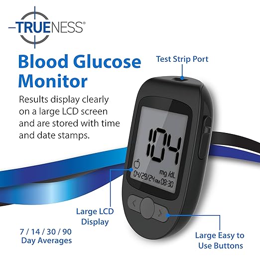 TRUENESS Blood Glucose Meter Bundle - Blood Glucose Monitor, Case, 100 Test Strips, 100 Lancets, Lancing Device, Control Solution - Fast, Easy Testing Supplies for Home Use