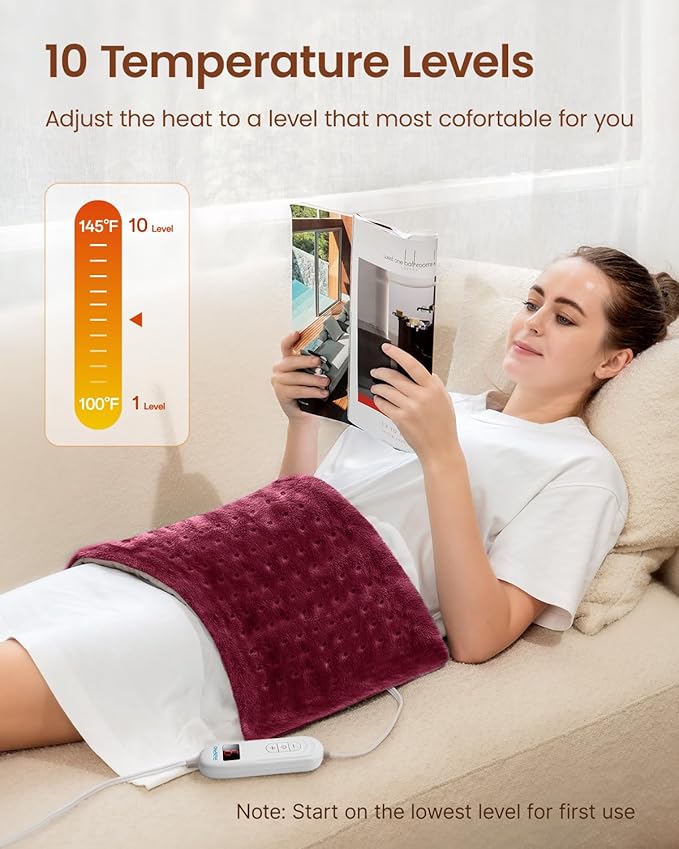 RENPHO XL Electric Heating Pads, King Size Heating Pad for Back Pain & Cramps Relief, FSA Eligible HSA Store, Mothers Day Gifts for Mom Wife, ETL Certified, Auto Shut Off, 12" x 24" Red
