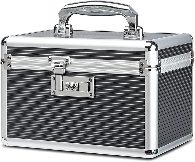 Lockable Medication Box with Portable Storage Case, 10.2 x 6.8 x 6.8 Inch, Childproof Medicine Lock Organizer, Lockbox for Secure Cash, Jewelry, ID Documents (Gray/Small)