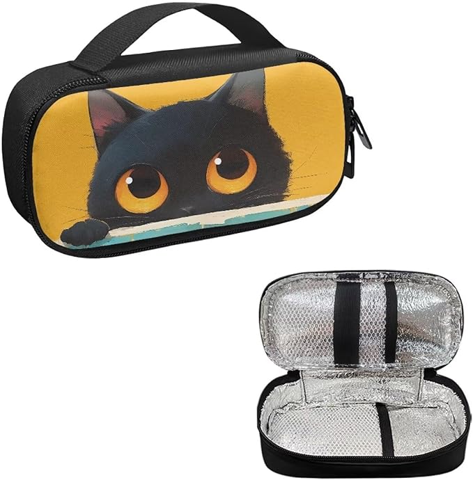 Rnyleeg Insulin Cooler Travel Case Cute Black Cat Reusable Insulin Bag for Travel Diabetic Supplies Storage for Home Medicine Carrying Case Diabetic Care Storage