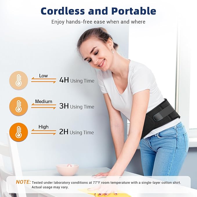 Comfytemp Cordless Heating Pad with Back Brace for Lower Back, FSA Eligible HSA Portable Wireless Wearable Heated Waist Belt, Rechargeable Lumbar Support Birthday Gift, 3 Heat 3 Timer, 52"(No Massage)