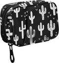 Fustylead Black and White Fun Western Cactus Travel Pill Organizer Bag with Zipper Small Pill Box 7 Day Pill Case for Purse Storage Weekly Vitamin Medicine Supplement