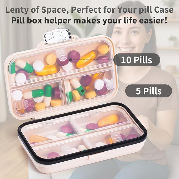 Daviky Travel Pill Organizer,Large 7-Compartment Pill Box for Vitamins & Medications, Compact Medicine Case for Pocket or Purse(White)