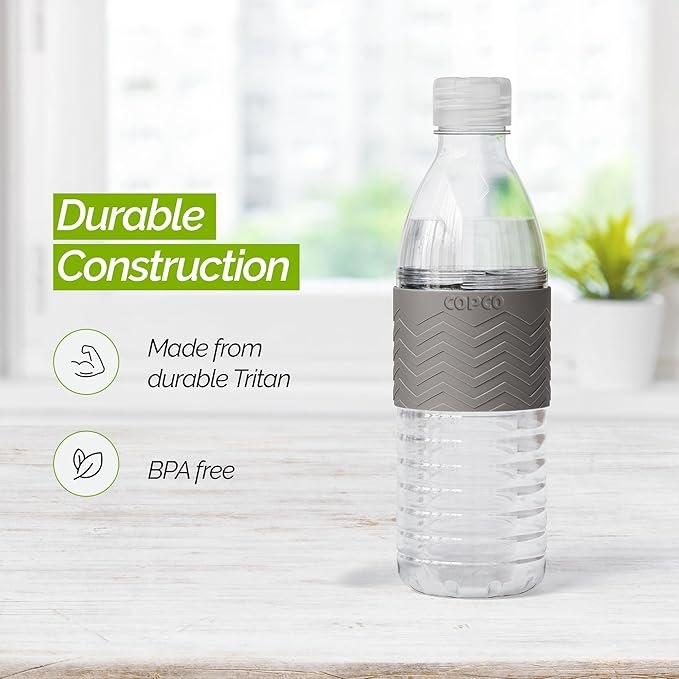 Copco Hydra Water Bottle with Spill-Resistant Lid, 16.9 oz - Reusable Tritan Non-Slip Sleeve, Twist-Open Body - BPA-Free, Leak-Proof, Durable & Portable for Gym, Office, School (Gray)
