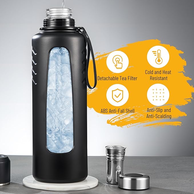 67oz Half Gallon Water Bottle,Anti-Scalding and Anti-Slip Big Water Bottle,Tea and Water Separation Independent Compartment,Water Jug for Men,Suitable for Gym, Climbing, Camping