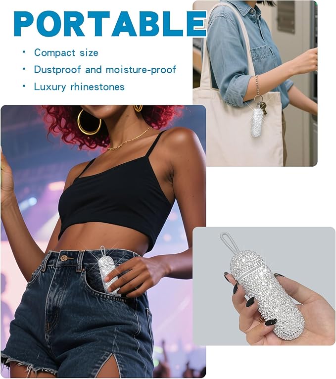 Yivaiks Bling Travel Pill Organizer Crystal Rhinestone 3 Compartments Portable Pill Case Daily Pill Box to Hold Vitamins Small Pill Container for Pocket Purse Medicine Organizer(White)