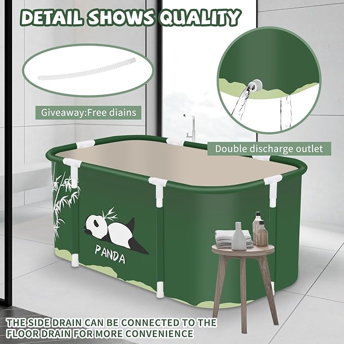 Portable Foldable Bathtub,Foldable Soaking Bathtub for Adults, Freestanding Bathtubs, Hot Bath Tub, Ice Bath, Family Bathroom SPA Tub 47.2x19.7x21.7inch (Panda)
