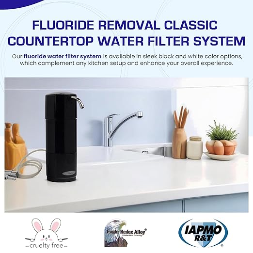Fluoride Removal | Classic Countertop Water Filter System | Black | Crystal Quest