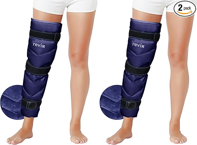 REVIX Large Leg Ice Pack Reusable, Gel Ice Wrap with 3 Straps for Leg, Hip, Thigh, Knee and Shin, Cold Compress Therapy for Post-Workout Recovery, Navy (Pack of 2)