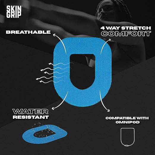 Skin Grip Insulet Omnipod 5 Adhesive Patches Waterproof & Sweatproof (Also Fits Omni pod Dash), Pre-Cut Medical Tape, Ultimate Insulin Pump Protection, Diabetic Sensor Covers, 20-Pack, Blue