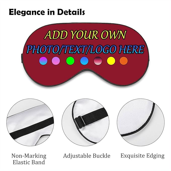 Personalized Eye Mask, Custom Eyeshade Blindfold Add Your Design Image Text Customized Eye Cover with Adjustable Strap for Sleeping Travel Work Naps Blocks Light, Dark Red