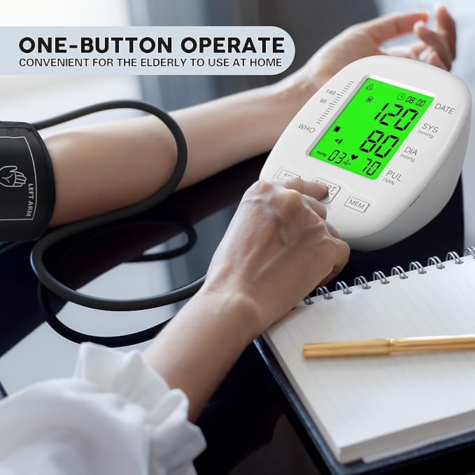 Blood Pressure Monitor, Blood Pressure Cuff 22-42cm - 2 * 99 Sets of Memory, 4*AAA Battery Included, White