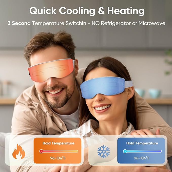 Eye Massager with Heat and Cooling, Smart Sleep Mask for Migraine & Headache Relief with Bluetooth Music, Face Massager, Mask for Migraine and Dry Eye Relief, Birthday Gifts for Mom Dad Men and Women