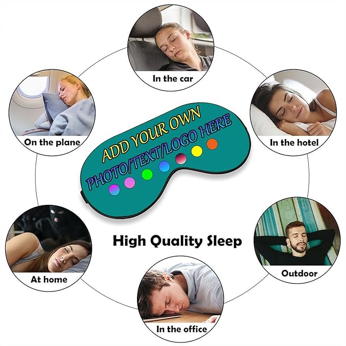 Personalized Eye Mask, Custom Eyeshade Blindfold Add Your Design Image Text Customized Eye Cover with Adjustable Strap for Sleeping Travel Work Naps Blocks Light, Turquoise
