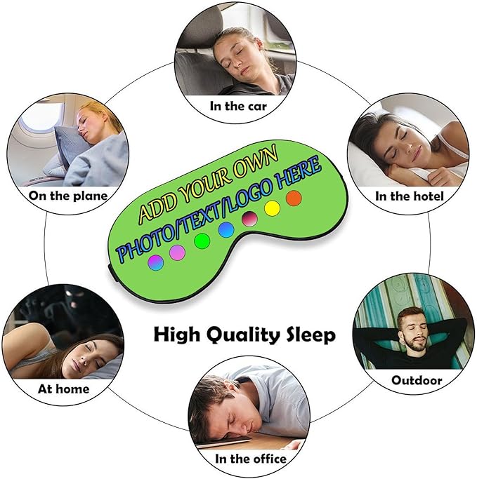Personalized Eye Mask, Custom Eyeshade Blindfold Add Your Design Image Text Customized Eye Cover with Adjustable Strap for Sleeping Travel Work Naps Blocks Light, Fluorescent Green
