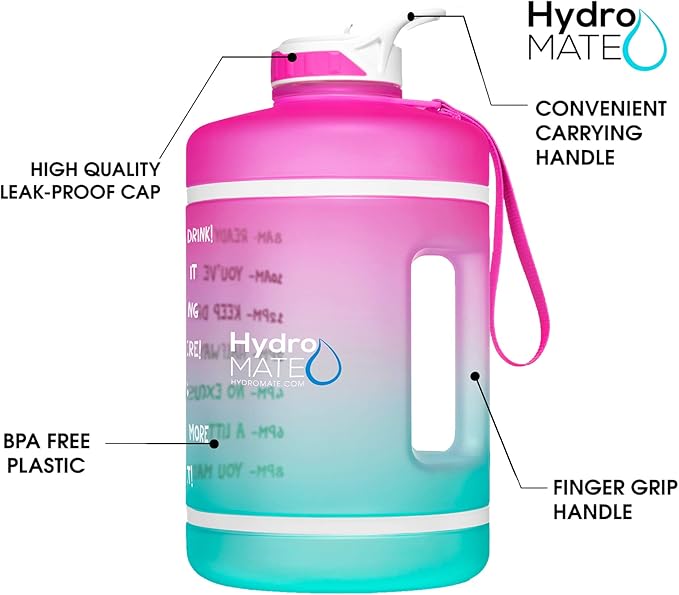 NatureWorks HydroMATE Gallon Water Bottle with Straw BPA FREE Leak Proof Reusable Water Bottle with Times to Drink Marked Hourly 128 oz