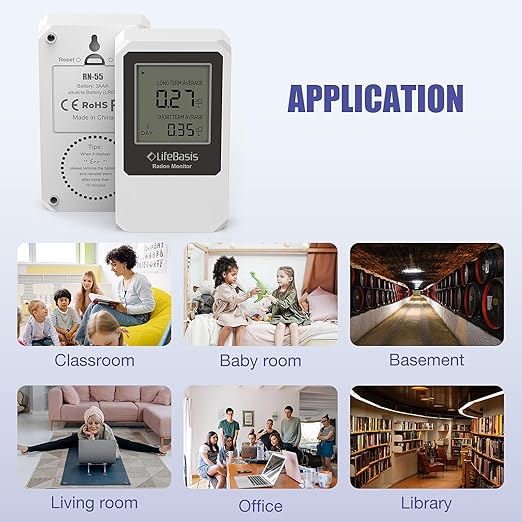 Life Basis Radon Detector for Home Basement, Radon Tester with Long and Short Term Radon Monitoring 0-500 pCi/L Range Battery Operated (Battery Included)- White