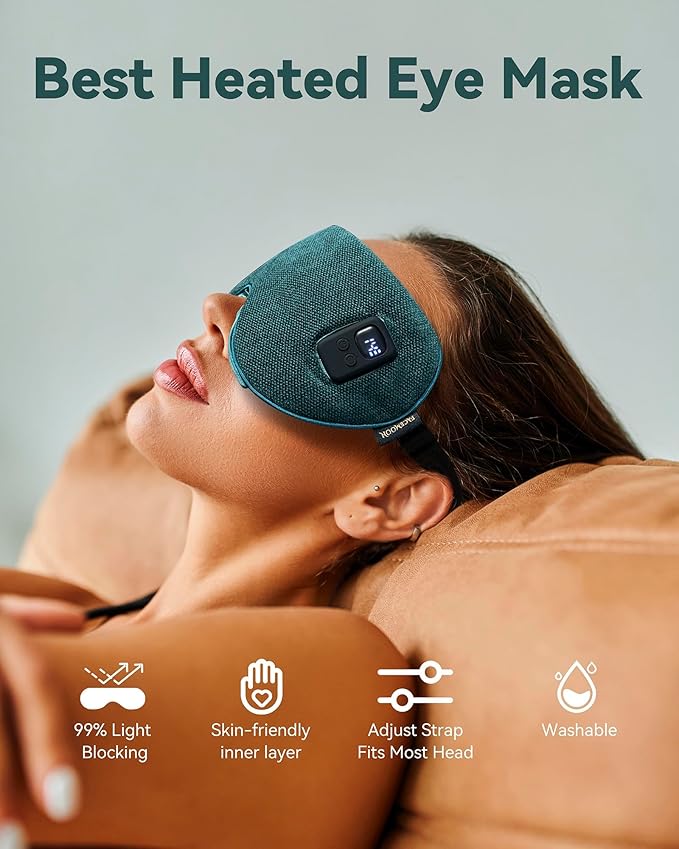 Heated Eye Mask for Dry Eyes: Warm Compress for Digital Tired Eyes, Stye Relief - Cordless, Adjustable Heat & Timer Settings - Airplane/Road Travel, Sleep aid, Office nap Green