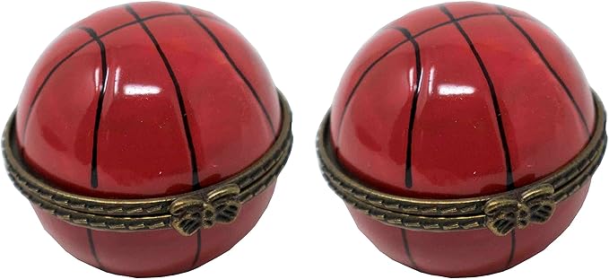Set of 2 Ceramic Ball-Shaped Compact Pill Box & Organizer (Basketball)