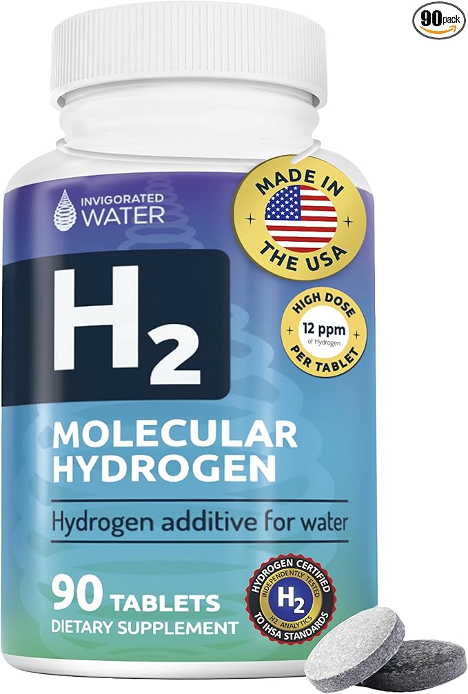 Invigorated Water Hydrogen Water Tablets with Magnesium - 12 PPM H2 Molecular Hydrogen Tablets for Drinking Water - Supports Energy, Brain, & Cognitive Health - Non-GMO (90 Servings, Unflavored)