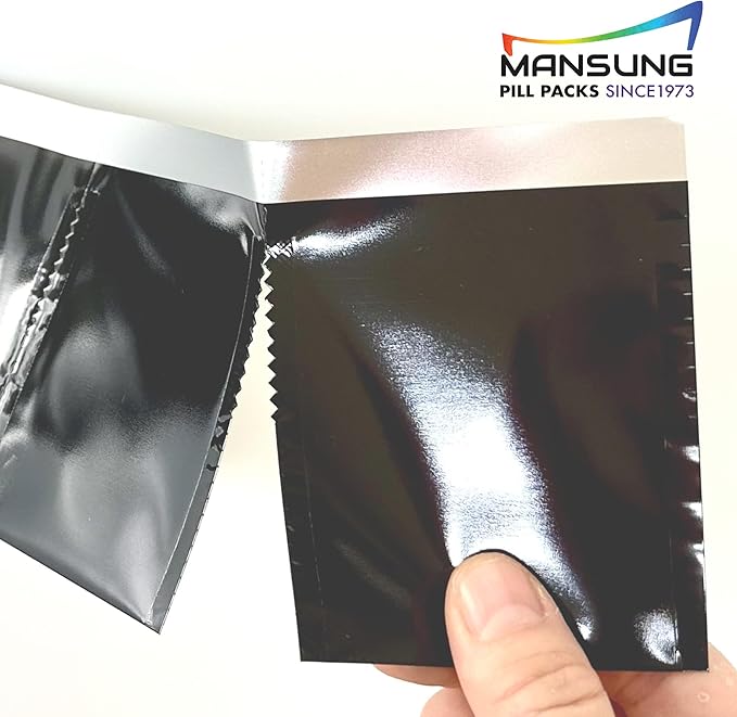 Mansung M 600 - Mylar Heat Seal Pill Bags 2.7x3.5 inch/Black - Mylar Aluminum Foil Pillsuite Organizer Packets with Notch Easy Tear Smell Proof Packaging Food Storage Heat Sealable Open Top Pouch