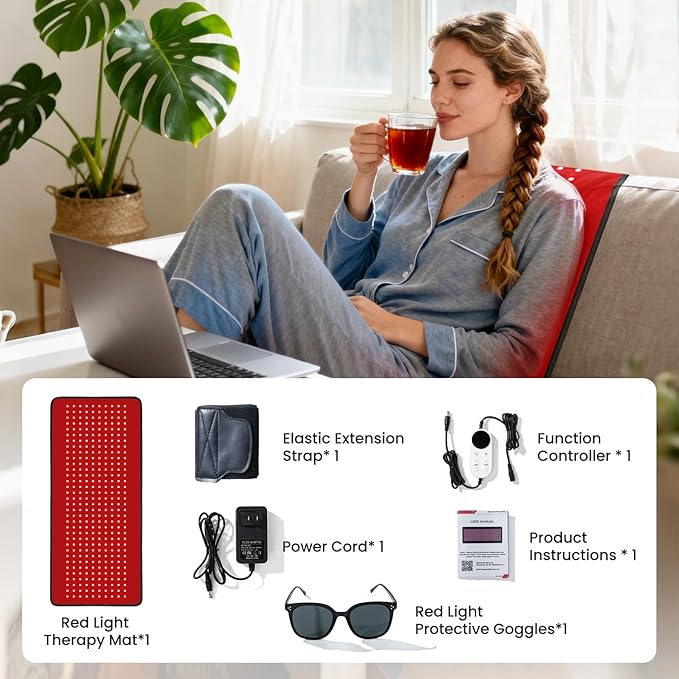 Red Light Therapy Mat for Full Body, Foldable 340 LEDs Near Infrared Light Therapy Pad, 660nm& 850nm 2in1 LEDs Light Blanket, High end Leather, 5 Power Levels UP to 65W, 29.6'x14''