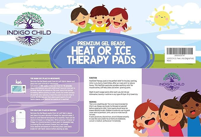 INDIGO CHILD : Premium Dual Action Hot or Cold Gel Packs | 4 Pack | Soft Plush Fabric Sleeves | Adorable Zoo Animals Design | Durable Gel Bead Wrap | Perfect for Boo-Boos and Aches