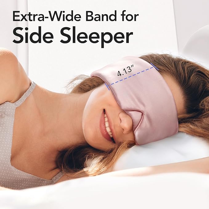 LitBear Silk Sleep Mask for Women, Adjustable 100% Mulberry Silk Sleeping Eye Mask for Side Sleeper, Total Blackout Eye Cover for All Night Sleep, Travel, Office, or Napping (Pink)