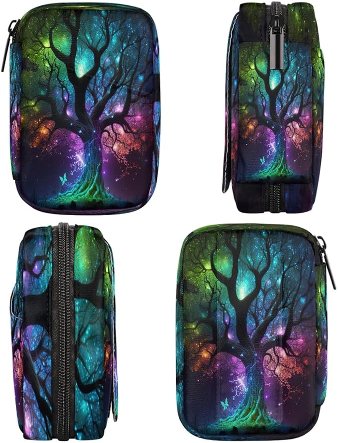 Tree of Life Galaxy Travel Pill Organizer Box Weekly Portable Pill Case Daily Pills 7 Day Small Birth Control Pills Container Removable Compartments for Medicine Vitamins Fish Oil