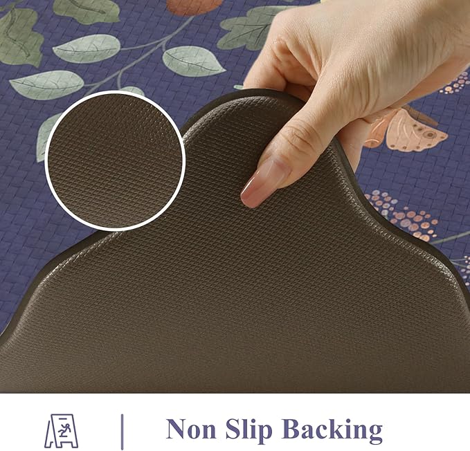 Collive Anti Fatigue Mats for Kitchen Floor, Scalloped Waterproof Kitchen Rugs Sets of 2 Non Skid Floral Desk Rug, Comfort Memory Foam Standing Mat for Office, Sink, Laundry, Blue