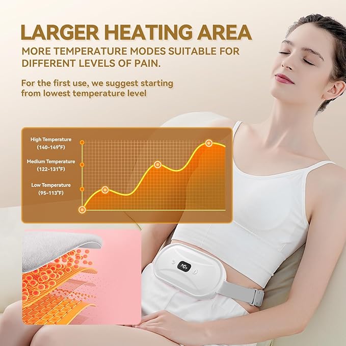 Portable Electric Heating Pad for Period Cramps, Menstrual Heating Pads with 7 Heat Levels and 7 Vibrating Modes for Women Stomach Pain Relief - White