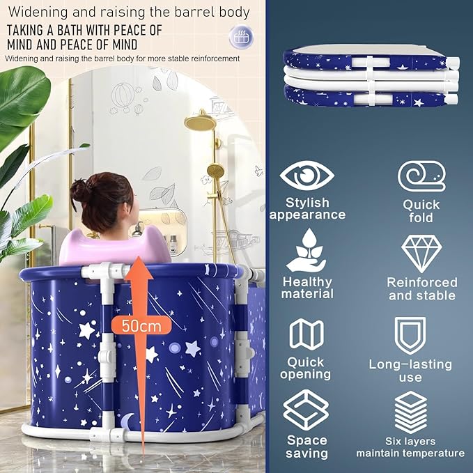 Portable Bathtub Portable Bathtub Portable Tub for Adults Collapsible Tub for Adults, 43.3 Inch Large Freestanding Bathtubs for Bathroom, Sitz Bath, Ice Bath, Non-Inflatable, Lightweight St