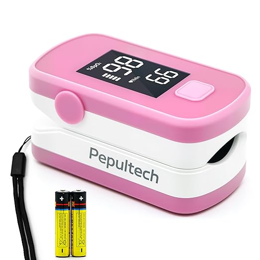 Pink Fingertip Pulse Oximeter,Blood Oxygen Saturation Monitor for Kids Adults, High Accuracy O2 Meter for All Skin,Battery and Lanyard Included (Pink)