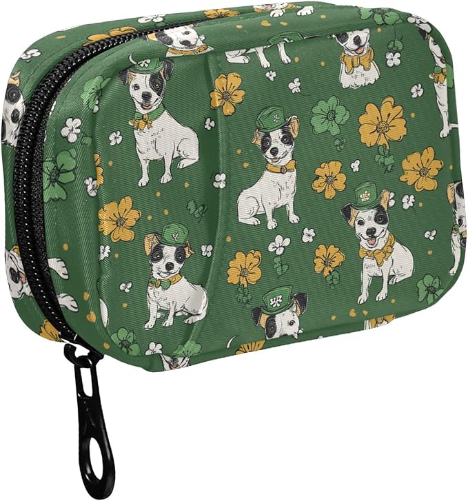 Fustylead Hand Draw Saint Patricks Bull Terrier Travel Pill Organizer Bag with Zipper Small Pill Box 7 Day Pill Case for Purse Storage Weekly Vitamin Medicine Supplement