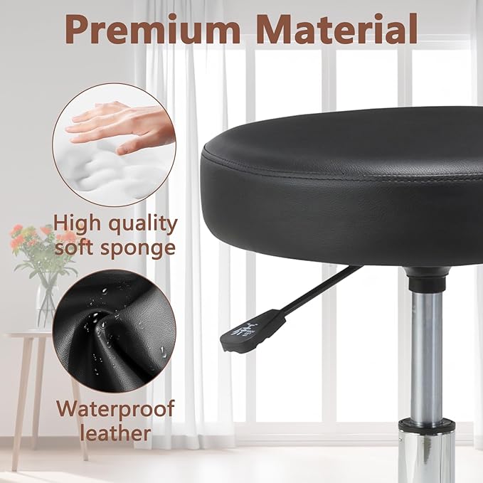 Round Rolling Stool with Wheels Adjustable Height Swivel Multi-Purpose Heavy Duty Wide Seat Drafting Stool for Office Laboratory Salon Massage Spa Medical Doctor Clinic Tattoo Beauty, 4 Pack