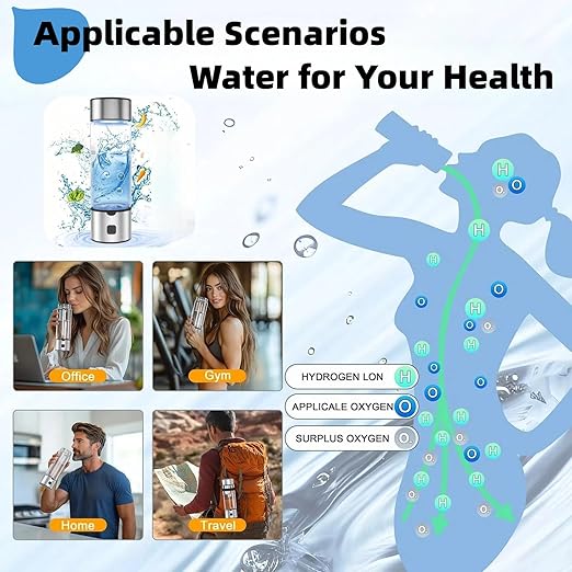 Hydrogen Water Bottle Generator – 460ml Portable Rechargeable Ionizer Machine with Advanced SPE PEM Technology, Up to 3200+ PPB High Concentration for Home, Office & Travel