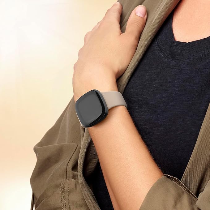 AK Silicone Bands Compatible with Fitbit Versa 4 & Sense 2, Soft Straps Replacement Wristbands for Fitbit Versa 3 & 4 / Sense & 2 Smart Watch (Milk Tea)