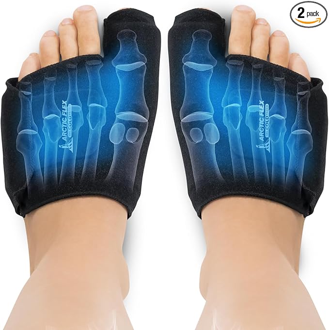 Arctic Flex Foot Ice Pack (Pair) Toe Wrap for Bunion, Plantar Fasciitis, Hallux Valgus, Gout, Swelling & Injuries - Cold & Heat Gel Therapy for Joint Pain Relief & Feet Recovery - Reusable Compression