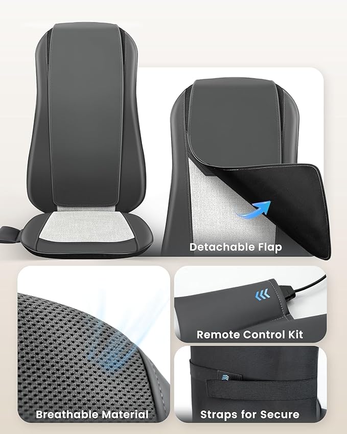 COMFIER Shiatsu Full Back Massager for Chair with Heat, with 2 Shiatsu Speeds,Heated Chair Massage Pad with Spot,Seat Cushion,Neck Massager,for Home Office use,Gifts for Women Men Mom Dad