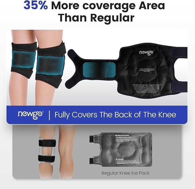 NEWGO Ice Pack for Knee Injuries Reusable, Knee Ice Pack Wrap Around Entire Knees for Replacement Surgery Recovery, Gel Cold Pack Wrap for Meniscus Tear, ACL, Swelling Pain Relief - 2 Pack Black