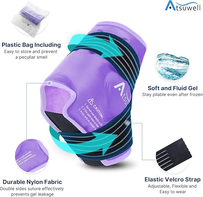 Atsuwell Ankle Ice Pack Wrap, Reusable Gel Ice Cold Packs for Ankle Foot Heel, Foot Ice Wrap with Soft Plush Lining, Cold Compress Therapy for Soothing Discomfort, Purple