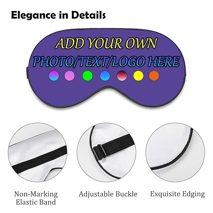 Personalized Eye Mask, Custom Eyeshade Blindfold Add Your Design Image Text Customized Eye Cover with Adjustable Strap for Sleeping Travel Work Naps Blocks Light, Lilac