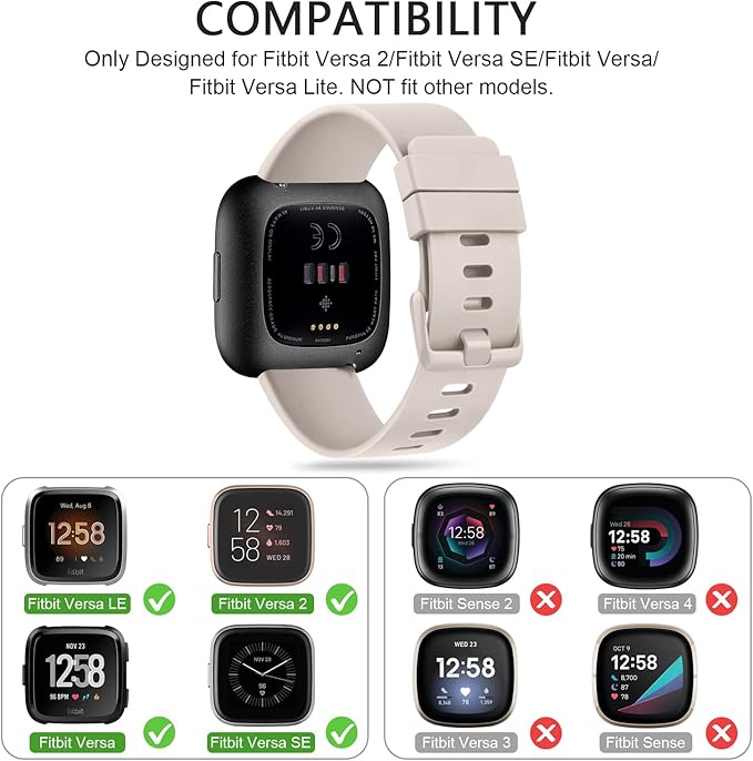 Mugust Sport Bands Compatible with Fitbit Versa 2, Classic Soft Silicone Replacement Wristbands Straps for Fitbit Versa Smart Watch Women Men (Large, Starlight)
