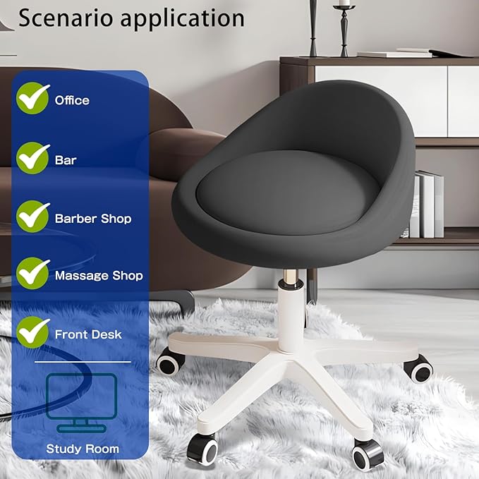 Rolling Stool Set of 6– Ergonomic Swivel Seat, Adjustable Height, Ultra-Quiet Wheels, Padded PU Leather Cushion, for Salon, Office, Massage & Medical Use Black
