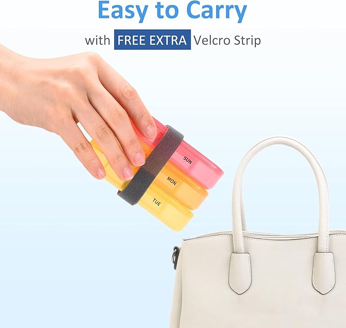 Fullicon Extra Large AM PM Pill Box Organizer 7 Day, Travel Medicine Pill Organizer 2 Times a Day, Large Supplement Vitamin Dispenser, Weekly Jumbo Pill Case Container for Purse (Black Rainbow)